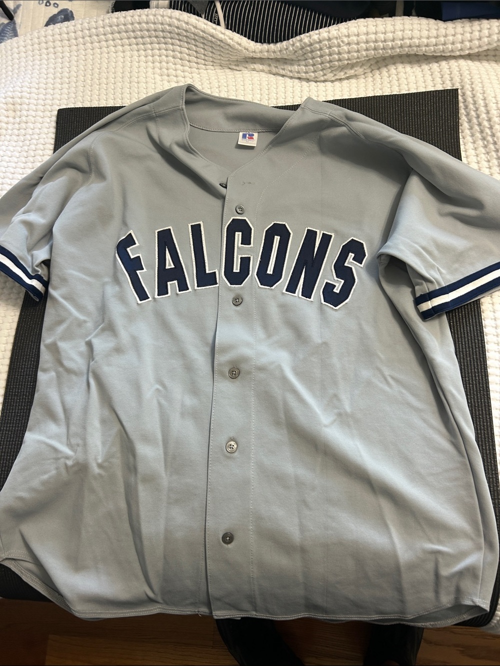 Russell Athletic Falcons Light Gray and Navy Button-Up Jersey